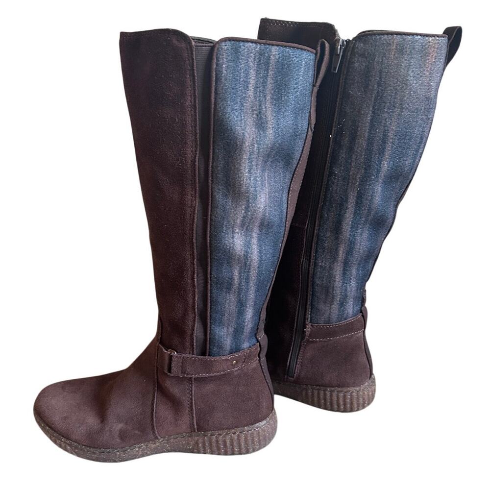 Clarks Dark Brown Leather Tall Riding Boots Comfort Wedge Zip Women's 9.5